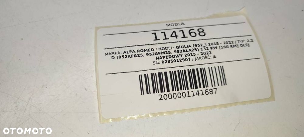 MODUŁ SENSOR PODUSZEK AIRBAG 0285012907 ALFA ROMEO GIULIA 2.2 D - 4