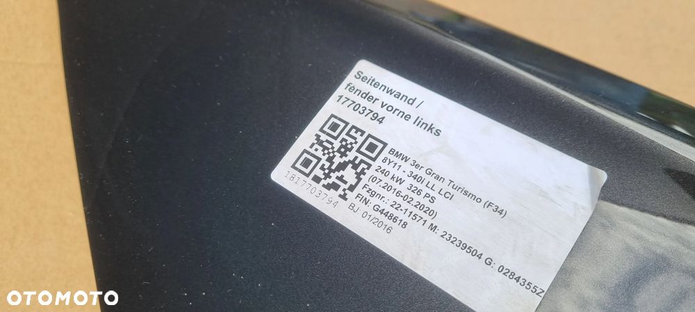 BMW 3 F34 GT GRAN TURISMO 2013- Błotnik przedni lewy Oryginał - 15