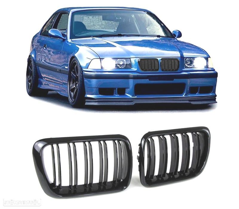 GRELHAS FRONTAIS DUPLAS BMW E36 91-96 PRETO BRILHANTE - 1
