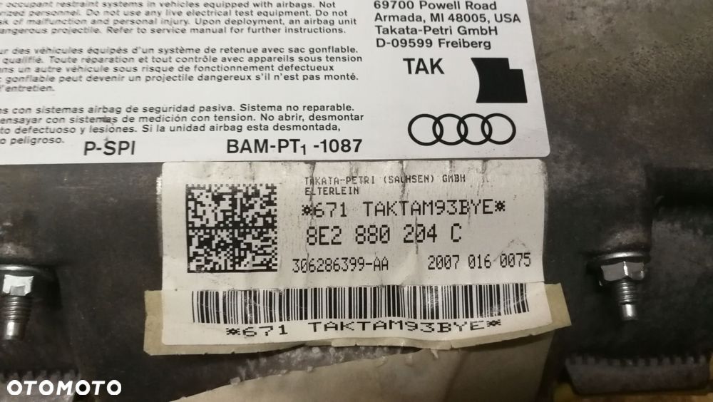 PODUSZKA POWIETRZNA PASAŻERA AUDI A4 B7 8E2880204C - 2