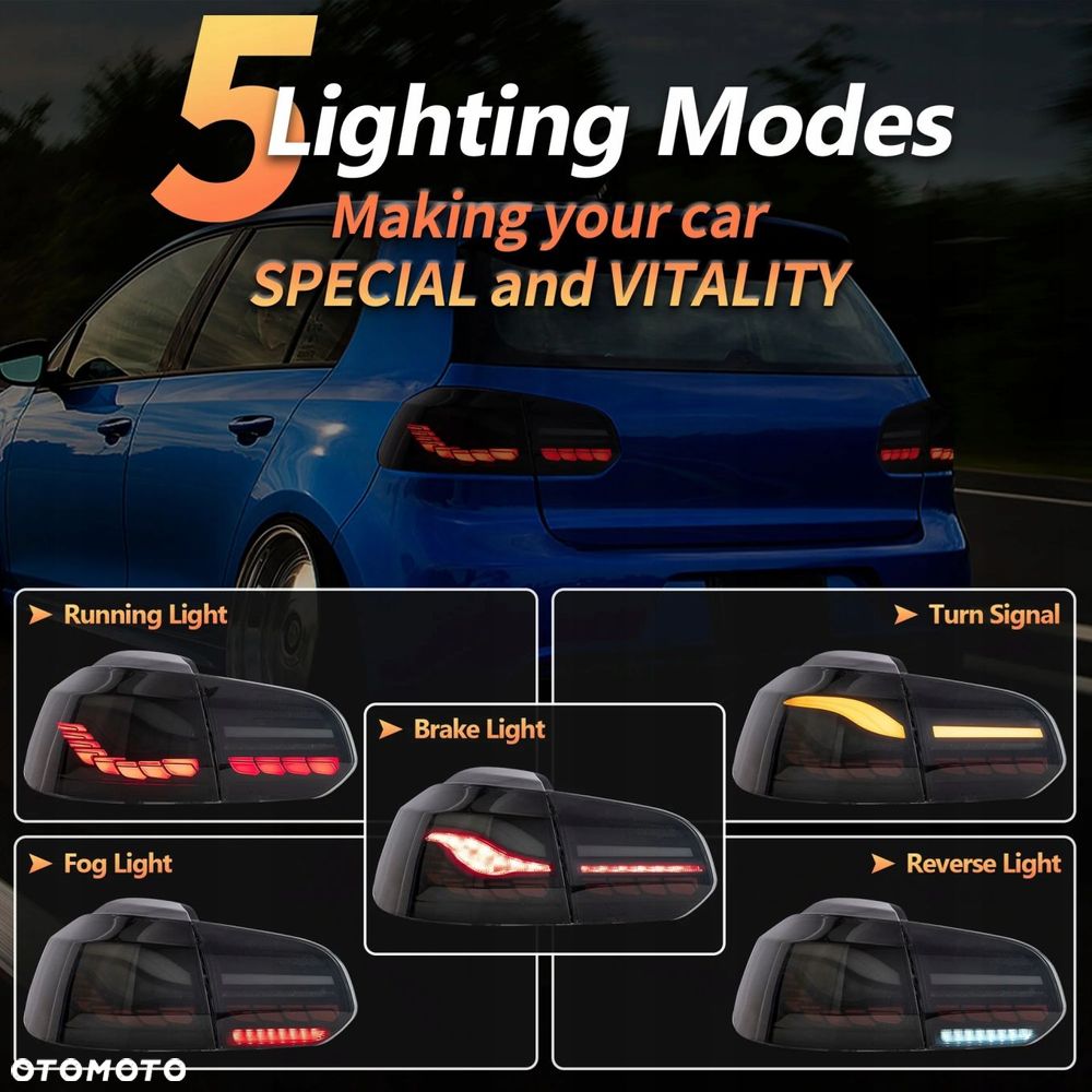 Lampy tylne kpl Vland Full Led Oled GTS Tuning Black VW Golf VI 6 5k0 2008- - 8