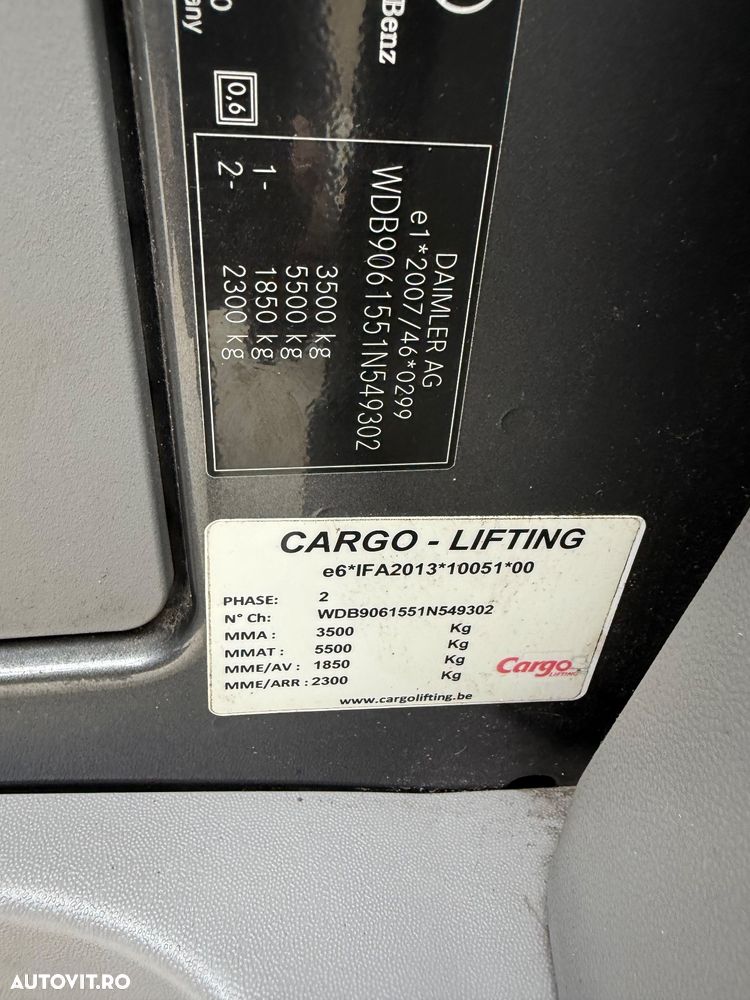 Mercedes-Benz Sprinter 516 BlueEfficiency 2013 E5 cat. B 3.5 t Lift Dhollandia 1000 kg 518 519 - 19