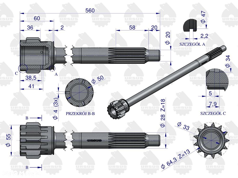 Wałek sprzęgłowy I stopnia (stary typ - z rowkiem) URSUS C-360 nr 50419010U - 4
