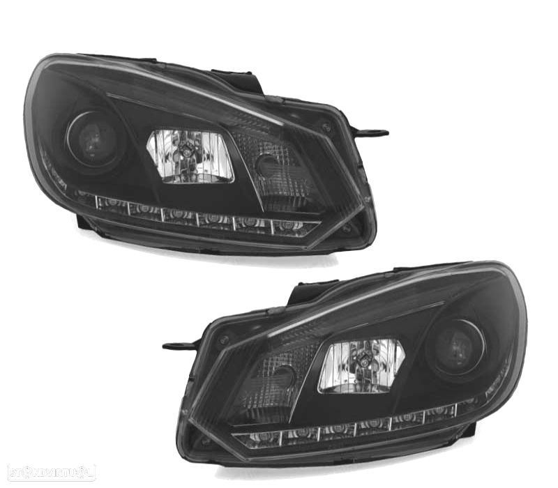 FARÓIS FRENTE DRL VOLKSWAGEN VW GOLF 6 FUNDO PRETO - 1