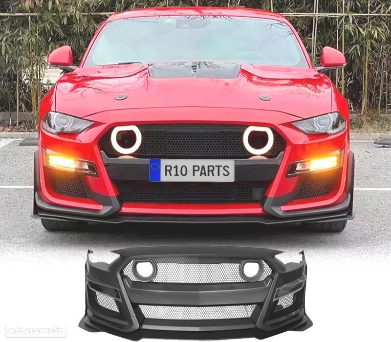 PARA-CHOQUES FRONTAL FORD MUSTANG 18-22 LOOK GT500 GRELHA LUZ LED - 1