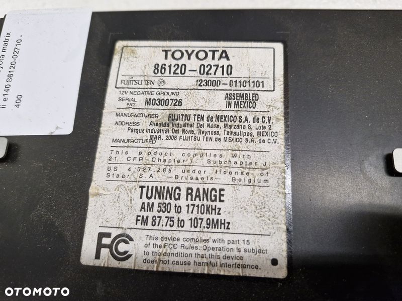 toyota matrix 2 ii e140 radio odtwarzacz 86120-02710 - 7