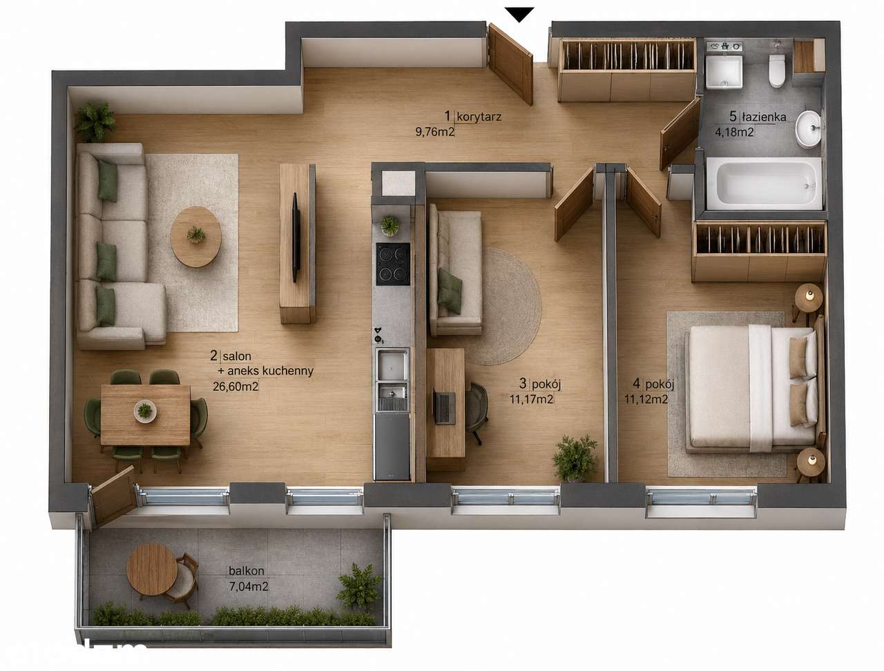 3-pokojowe mieszkanie 63m2 + miejsce garażowe, Mokotów
