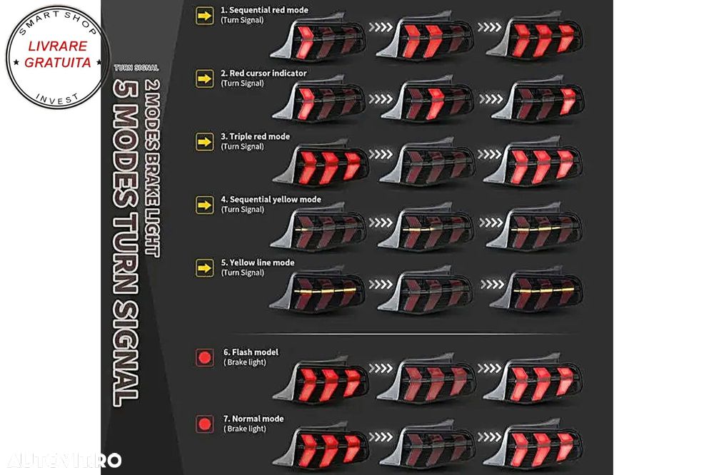 Stopuri Full LED Ford Mustang V Pre-Facelift (2010-2012) Fumuriu 7 moduri Dinamic- livrare gratuita - 15