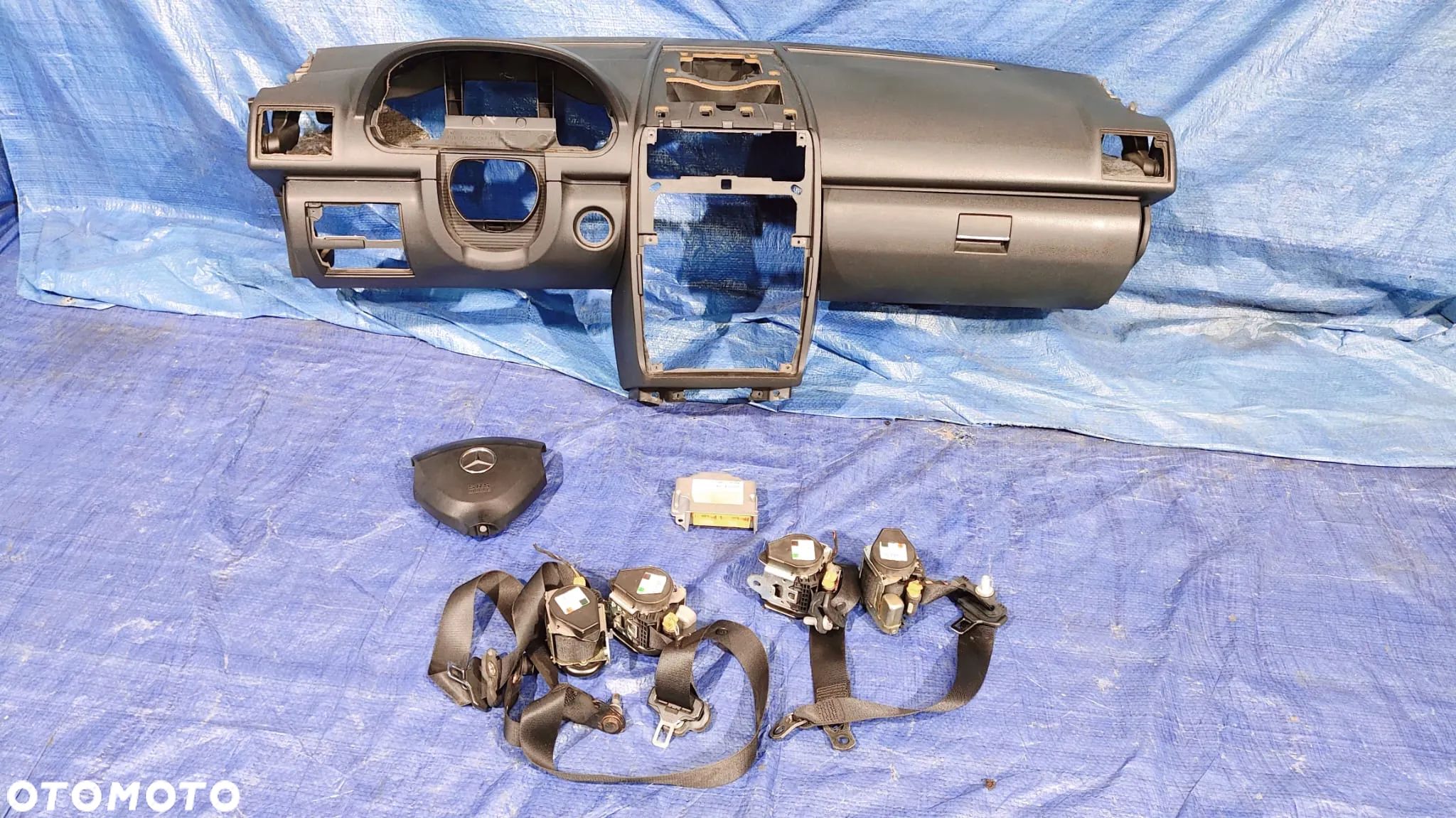 DESKA ROZDZIELCZA KONSOLA SCHOWEK PASAŻERA PODUSZKA KIEROWCY PASAŻERA SENSOR AIRBAG PAS PASY BEZPIECZEŃSTWA PRZÓD TYŁ KOMPLET ZESTAW CZARNE MERCEDES A-KLASA W169 A169 LIFT 5D 5 DRZWI AVANTGARDE - 1