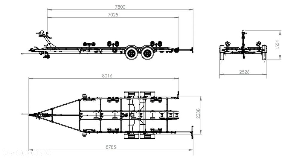 Lorries Przyczepa PP25-8025 podłodziowa ROLKI 2700kg do łodzi do  7,8m - 6