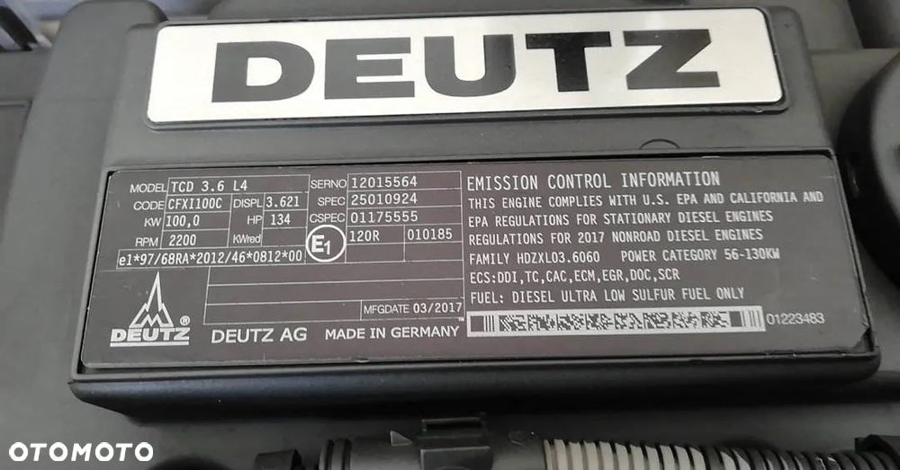 SILNIK Deutz TCD 3.6 L4 100 kW 134 KM NOWY 31 707 zł netto - 9