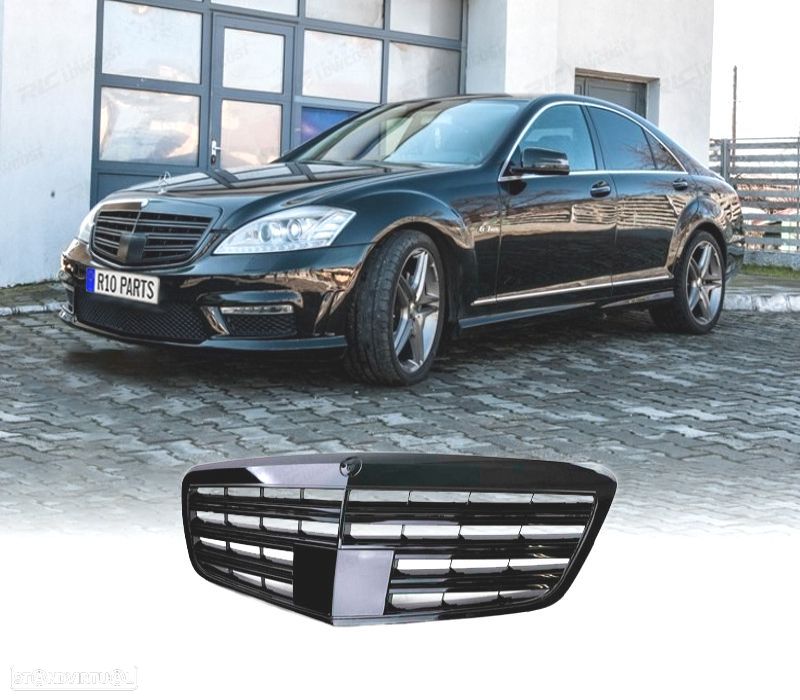 GRELHA FRONTAL MERCEDES S W221 09-13 LOOK AMG PRETO BRILHANTE - 1