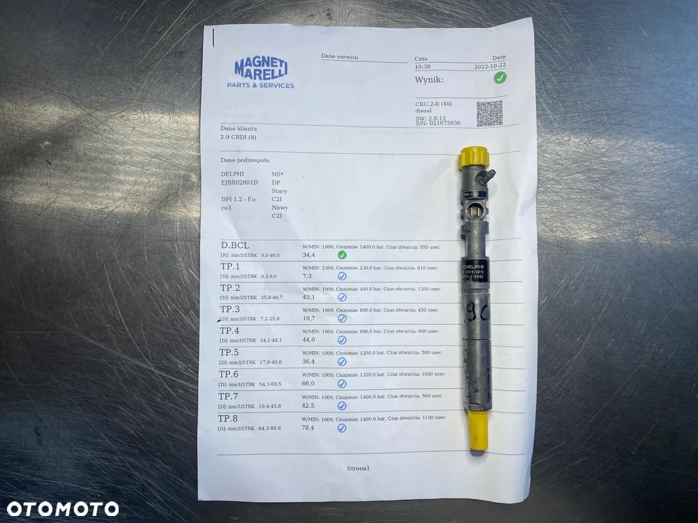 WTRYSKIWACZ TEST 2.9 CRDI EJBR02801D WTRYSK SPRAWDZONY KIA CARNIVAL TERRACAN 33800-4X500