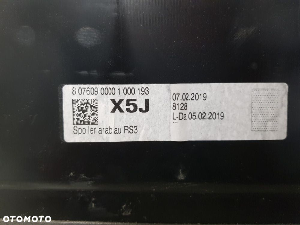 ŁADNY ORYGINALNY TYLNY SPOILER SPOJLER LOTKA AUDI RS3 SPORTBACK LIFT 17-20 8V4827933D  X5J - 7