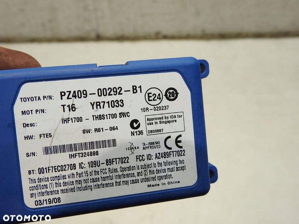 MODUŁ STEROWNIK BLUETOOTH TOYOTA COROLLA VERSO II PZ409-00292-B1 - 6