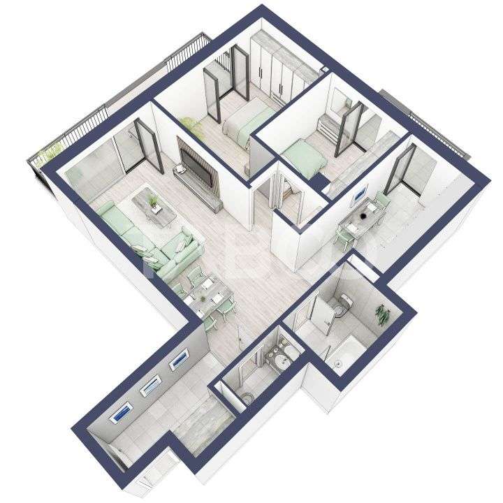 Apartament cu orientare SV 70 mpu 3 camere 2 bai bloc cu lift Turnisor — fotografia 3