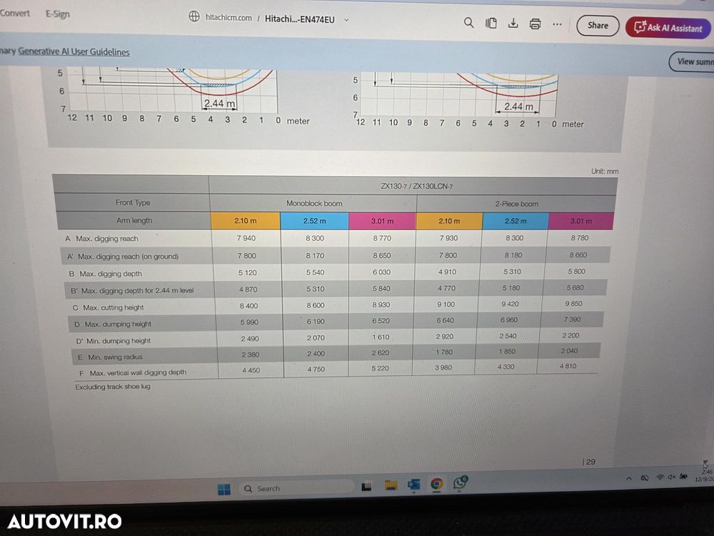 Hitachi LANDCROSS ZX130-7, 2025, 15,5t, LAMA, Ad sapare 7m, Inst picon, Inst rotire, camera spate, camere laterale, latime 2,49m, consum 5,5l/ora, ridica 7,5tone, garantie extinsa, posibilitate leasing-PROMOTIE 129.900 EUR+Tva - 39