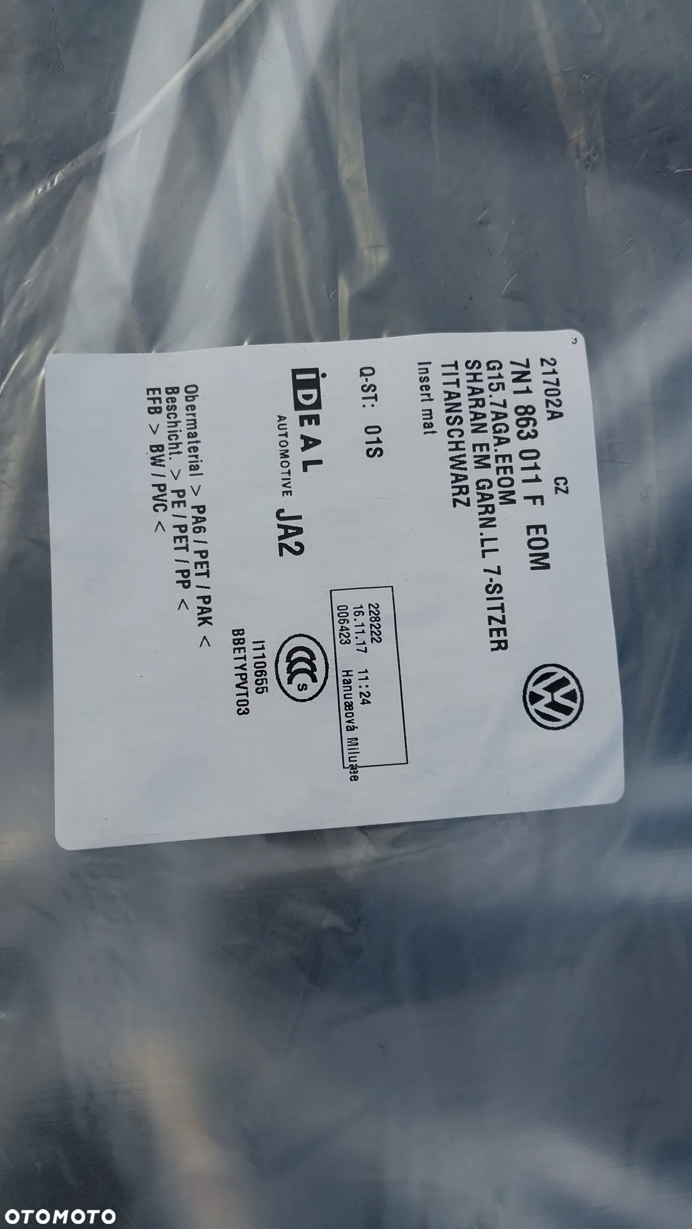 VW SHARAN II 7N 15 R DYWANIKI WELUROWE KOMPLET NA TYL 7N0864450 - 6