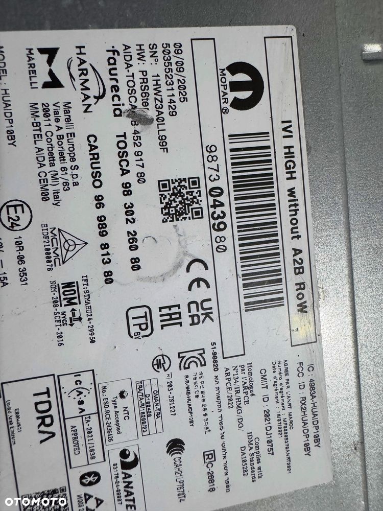 FABRYCZNA NAWIGACJA RADIO PEUGEOT CITROEN 2023-2026 9873043980 - 2