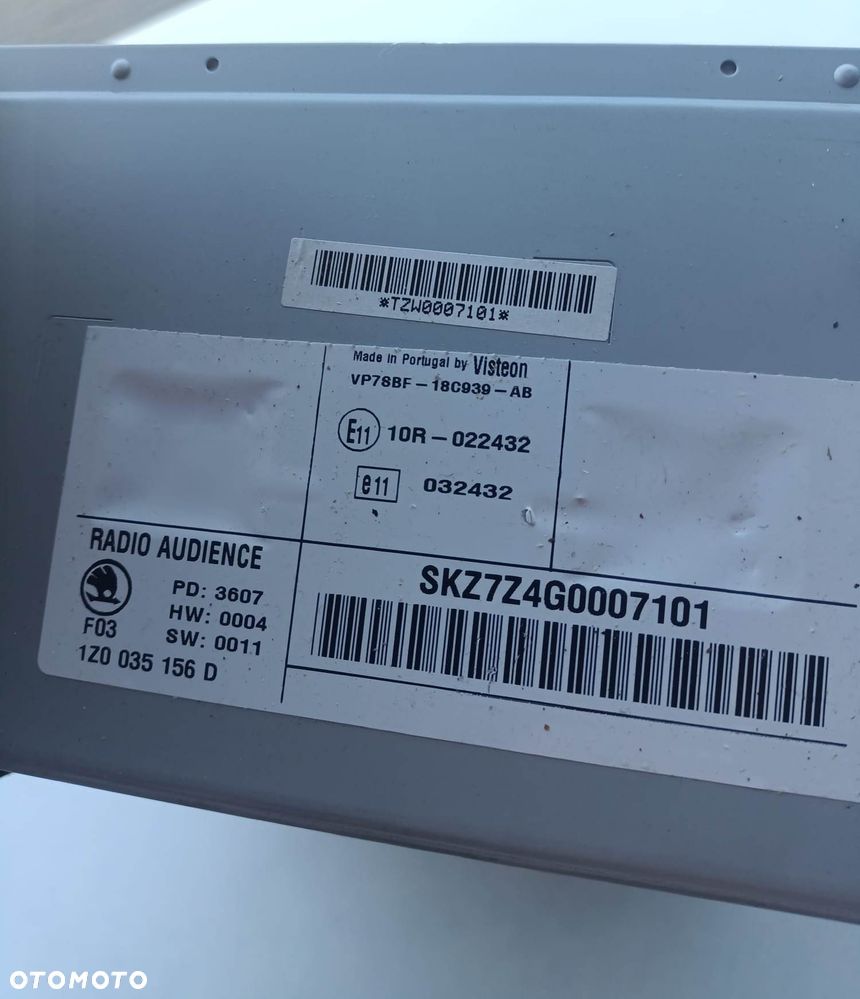 RADIO ORYGINALNE MP3 - SKODA OCTAVIA II / 2007 ROK -1Z0035156D - 2