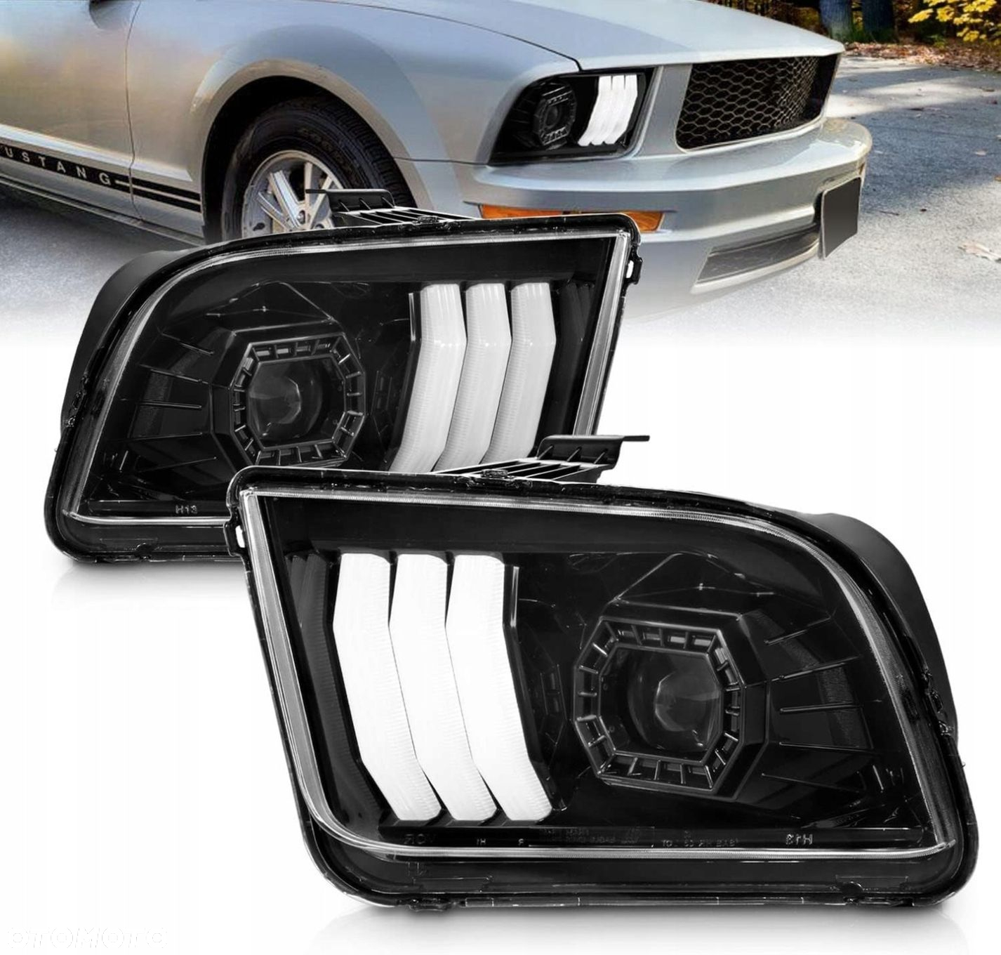 Reflektor Lampa kpl Led Neon Tuning Black Czarne Ford Mustang V 5 2004-2009 - 4