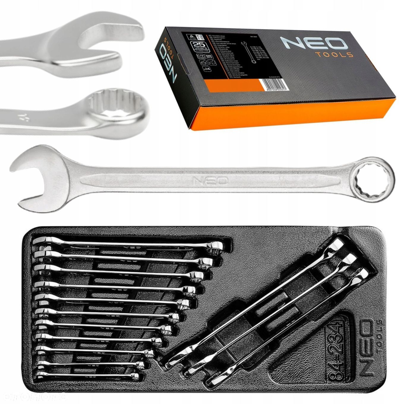NEO WKŁAD KLUCZE PŁASKO-OCZKOWE 6-19mm 14 SZTUK CrV DO SZAFKI 84-234 - 1