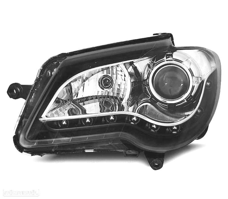 FARÓIS VOLKSWAGEN VW TOURAN 06-10 COM LUZ DIURNA LED FUNDO PRETO CROMADO - 2