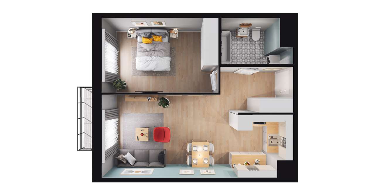 2-pokojowe mieszkanie 46m2 + balkon - Pełny obrazek: 3/21