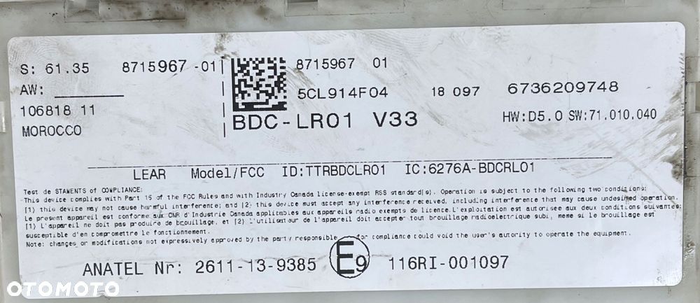 M68 STEROWNIK MODUŁ BDC BMW MINI F60 8715967 - 3