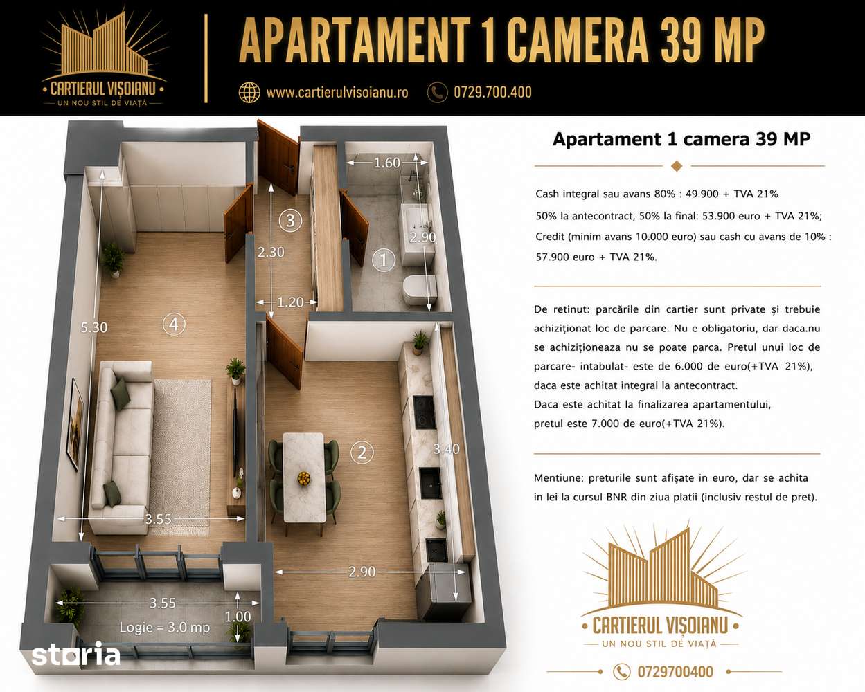 Apartament 1 cam 39 MP decomandat Cartierul Visoianu — fotografia 1