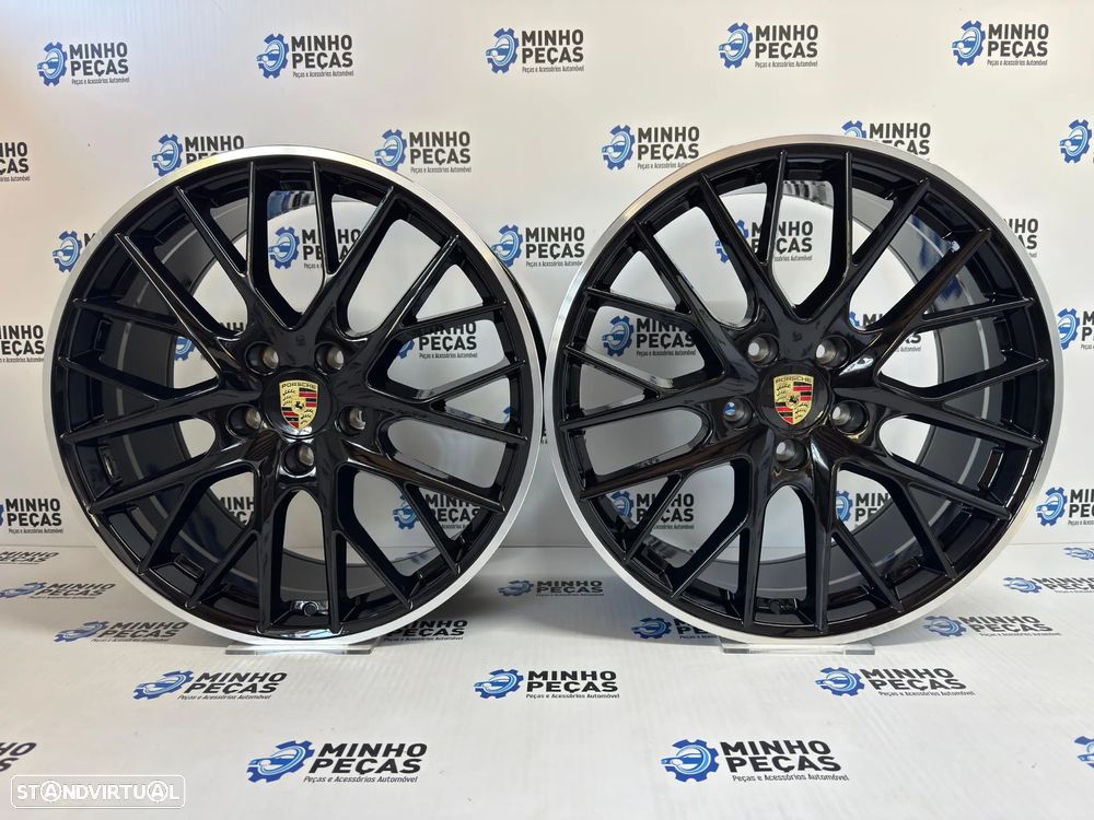 Jantes look Porsche Panamera em 21 (5x130) Preto Brilho Aro Polido