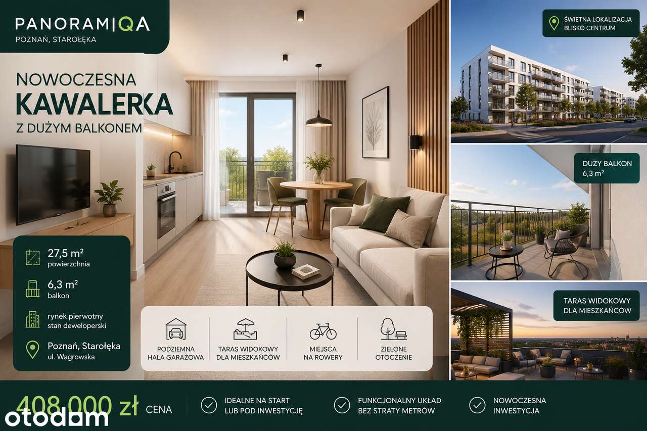 Nowoczesna kawalerka 29,93 m2 | Duży balkon | Wysoki standard | Rataje