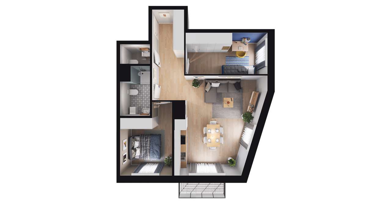 3-pokojowe mieszkanie 58m2 + balkon Bezpośrednio - Pełny obrazek: 2/12