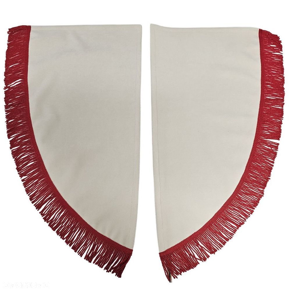 ZASŁONY BOCZNE SKOSY TIR BUS - materiał: WELUR -Jasny Beż + Frędzle Czerwone - 1