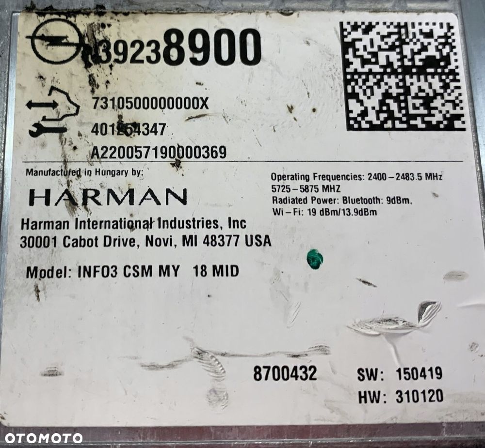 INSIGNIA B MODUŁ RADIA HARMAN INFO3 CSM 39238900 - 7