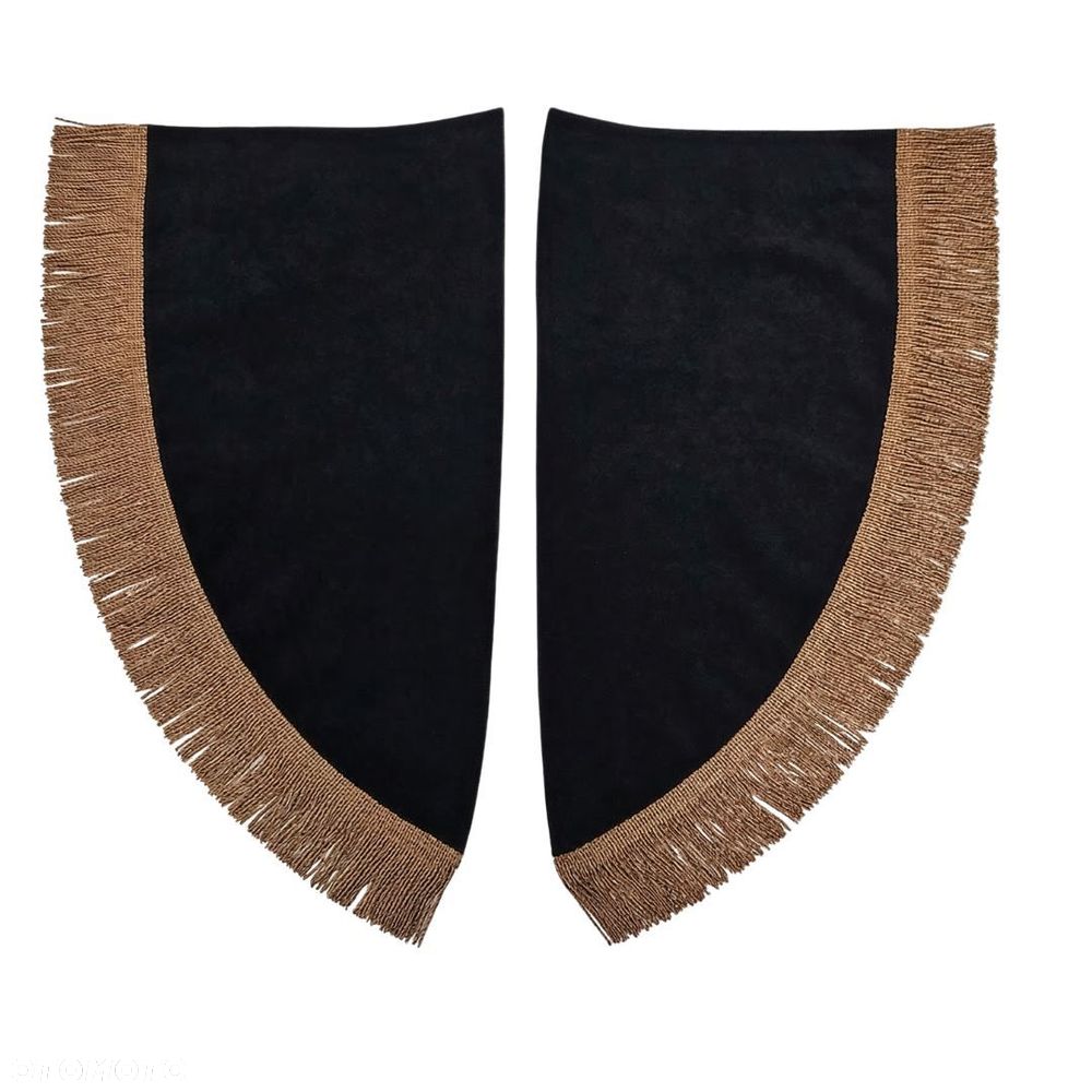 ZASŁONY BOCZNE SKOSY TIR BUS - materiał: WELUR-Czarny + Frędzle Brązowe - 1