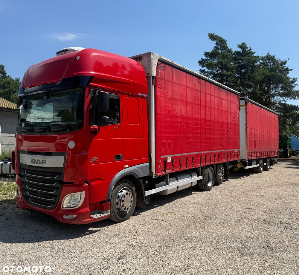 DAF XF460 SUPER SPACE CAB 6x2 JUMBO OŚ PODNOSZONA AUTOMAT ZABUDOWA WIELTON FIRANKA DŁ:7.80m + PRZYCZEPA TANDEM WIELTON FIRANKA DŁ:7.80m OSIE BPW ZESTAW PRZESTRZENNY PRZEJAZDOWY 120m3 ŁADNY