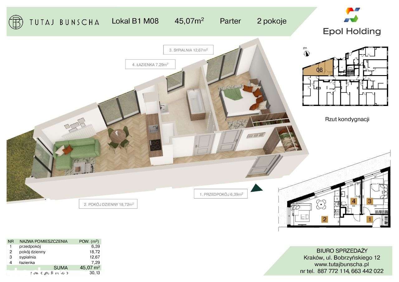 2-pokojowe mieszkanie 45 m2 + ogródek 30 m2 Bezpośrednio