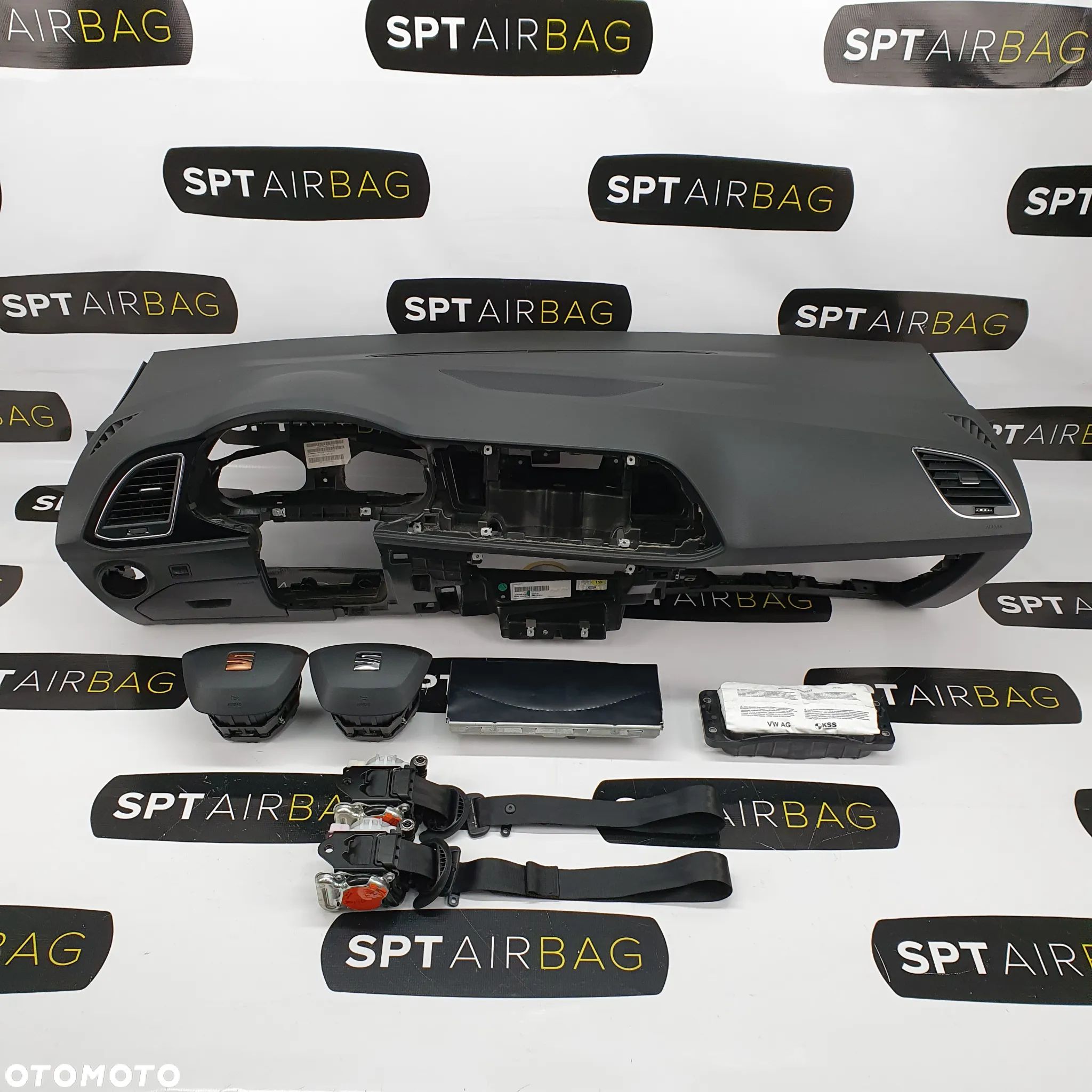 SEAT LEON 3 III DESKA ROZDZIELCZA KONSOLA KOKPIT PULPIT PODUSZKI AIRBAG AIR BAG PASY KIT SET - 1