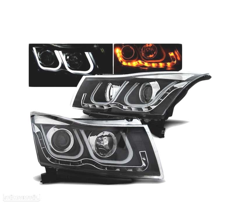 FARÓIS LED PARA CHEVROLET CRUZE 09-12 BLACK PRETO - 1