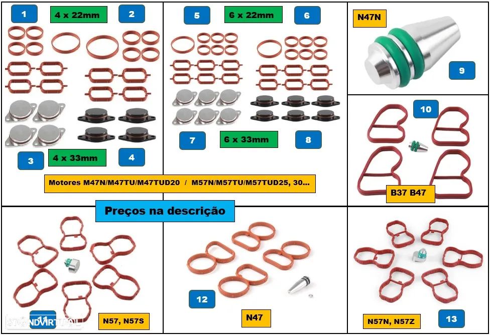 Kit remoção substituição borboletas coletor de admissão BMW N47, N57, M47, M57
