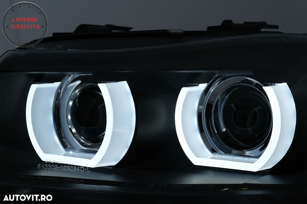Faruri Xenon 3D Angel Eyes LED DRL BMW Seria 3 E90 E91 (2008-2011) Negru- livrare gratuita - 3