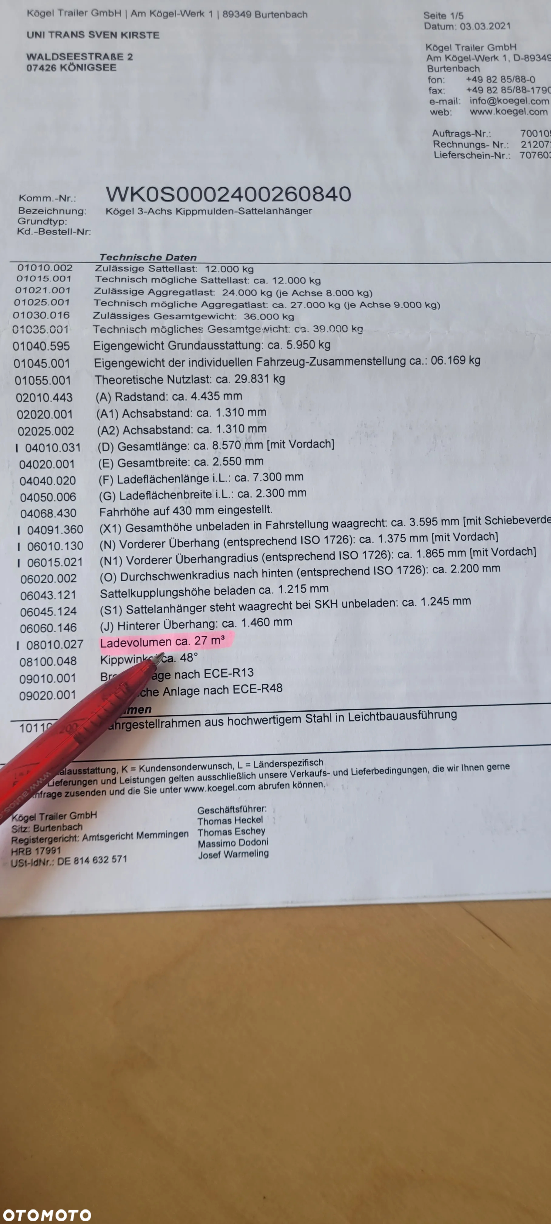 Kögel SKM24, SAF, 27m3,cena BRUTTO - 18