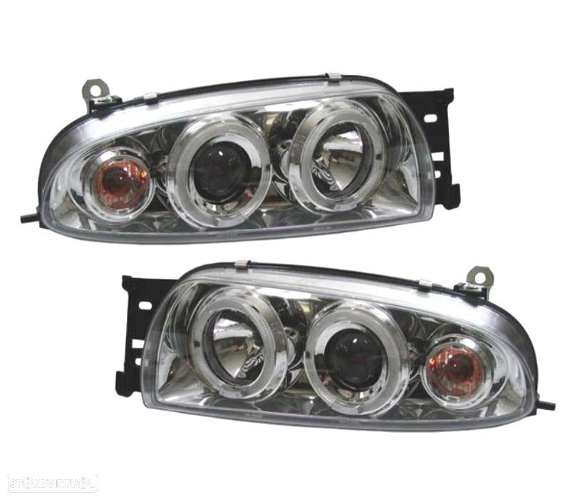 FARÓIS FORD FIESTA 95-99 ANGEL EYES FUNDO CROMADO - 1