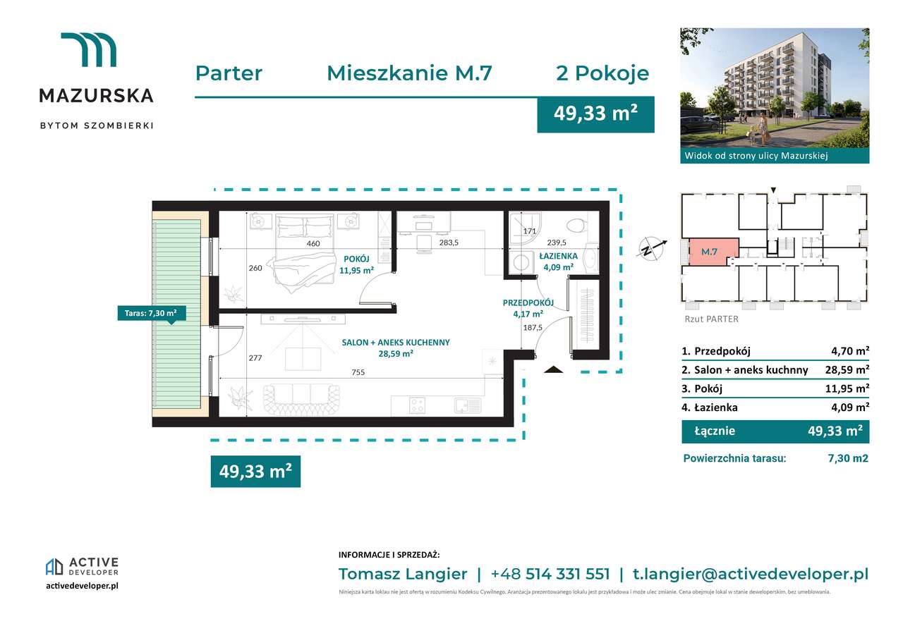 Mieszkanie 49m2 | 2-pokojowe z tarasem | Parter | Nowa inwestycja
