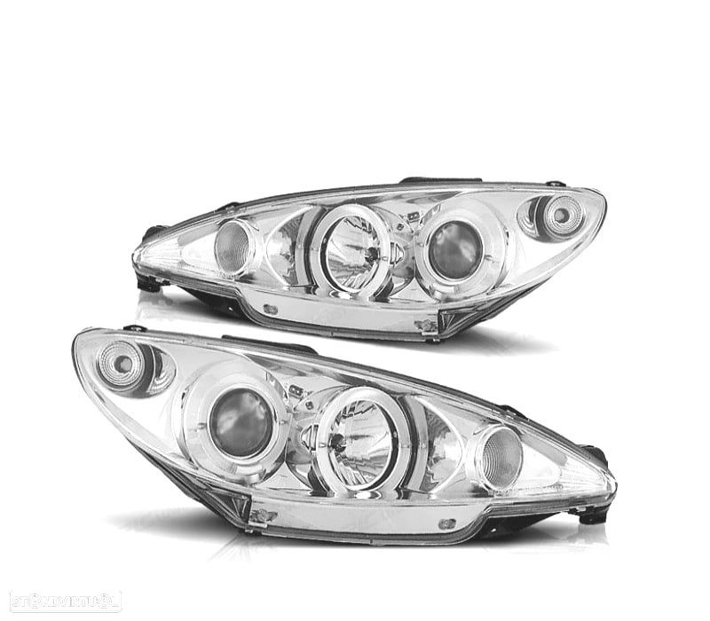 FARÓIS ANGEL EYES CCFL PEUGEOT 206 H4 98-06 FUNDO CROMADO - 1