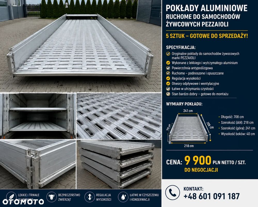 **5 sztuk** oryginalnych ruchomych pokładów aluminiowych do naczepy do przewozu żywca marki PEZZAIOLI - 6