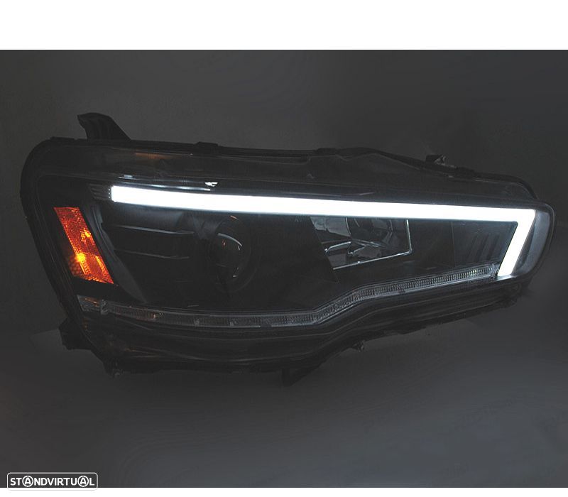 FARÓIS LED TUBE LIGHT DINAMICO MITSUBISHI LANCER VIII 08-16 FUNDO PRETO - 2