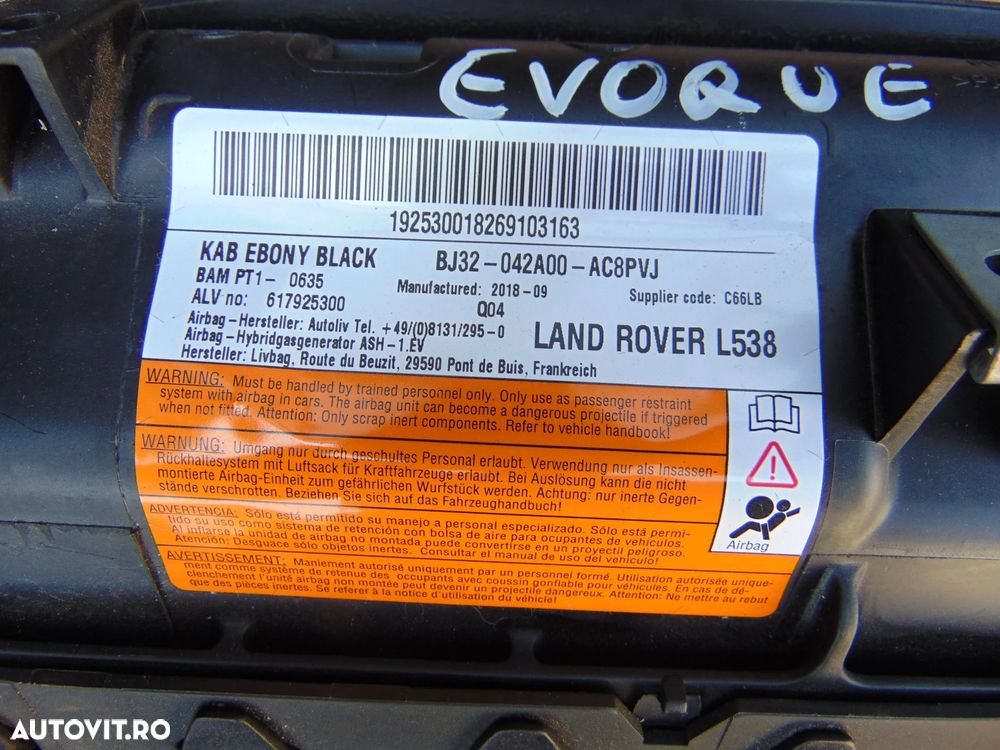 Plansa Bord Range Rover Evoque 2012-2018 aibag sofer pasager genunchi centuri stanga dreapta - 9