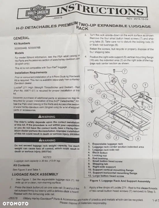 Oryginalny bagażnik rozkładany szybki montaż Harley Davidson Touring 50300044B - 12